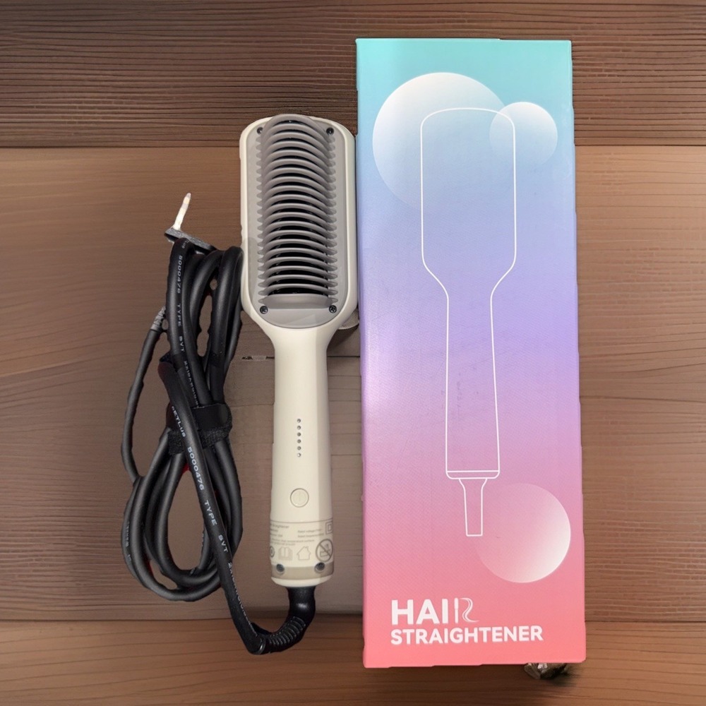 Hair Straightener Brush Anti-Scald NIB Straighten And Curl 2-in-1‎
